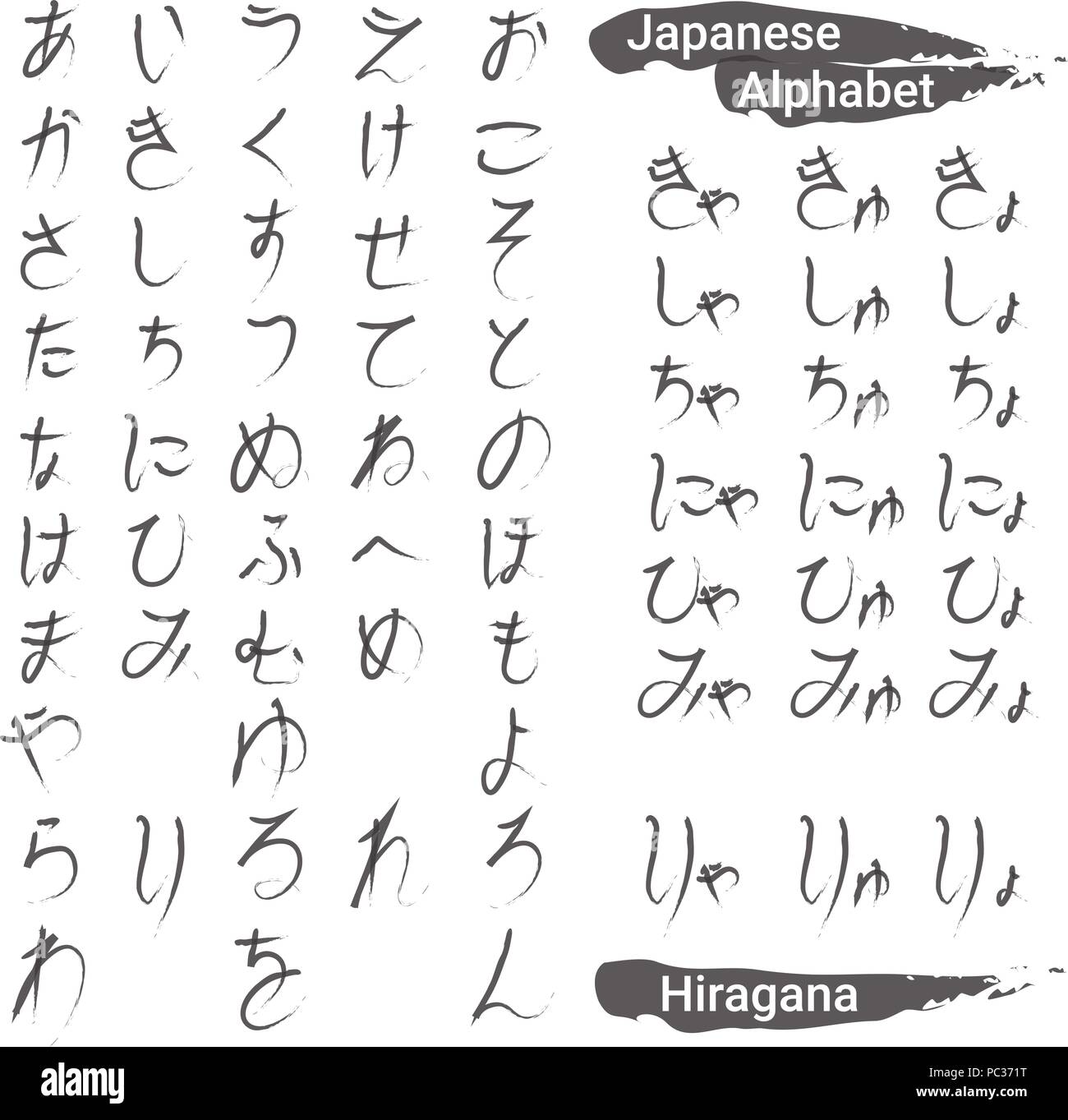 Hiragana alfabeto japonés escritos a mano Ilustración del Vector