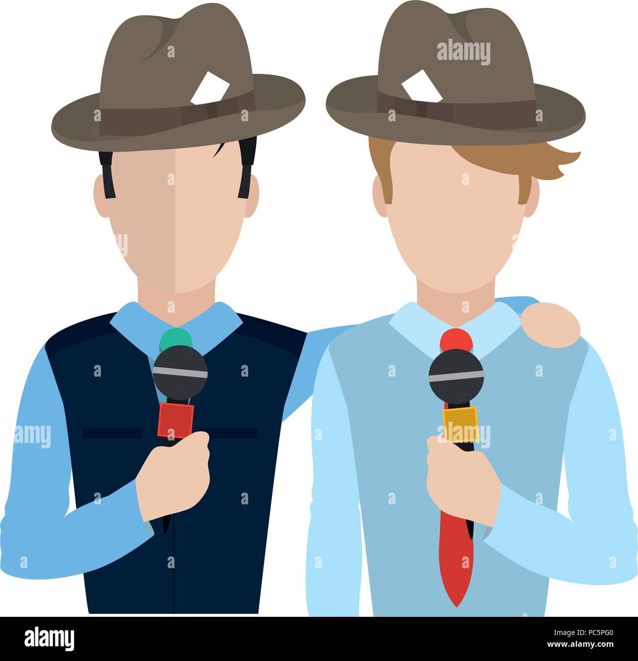 Socio profesional periodista con sombrero y micrófono Imagen Vector de  stock - Alamy