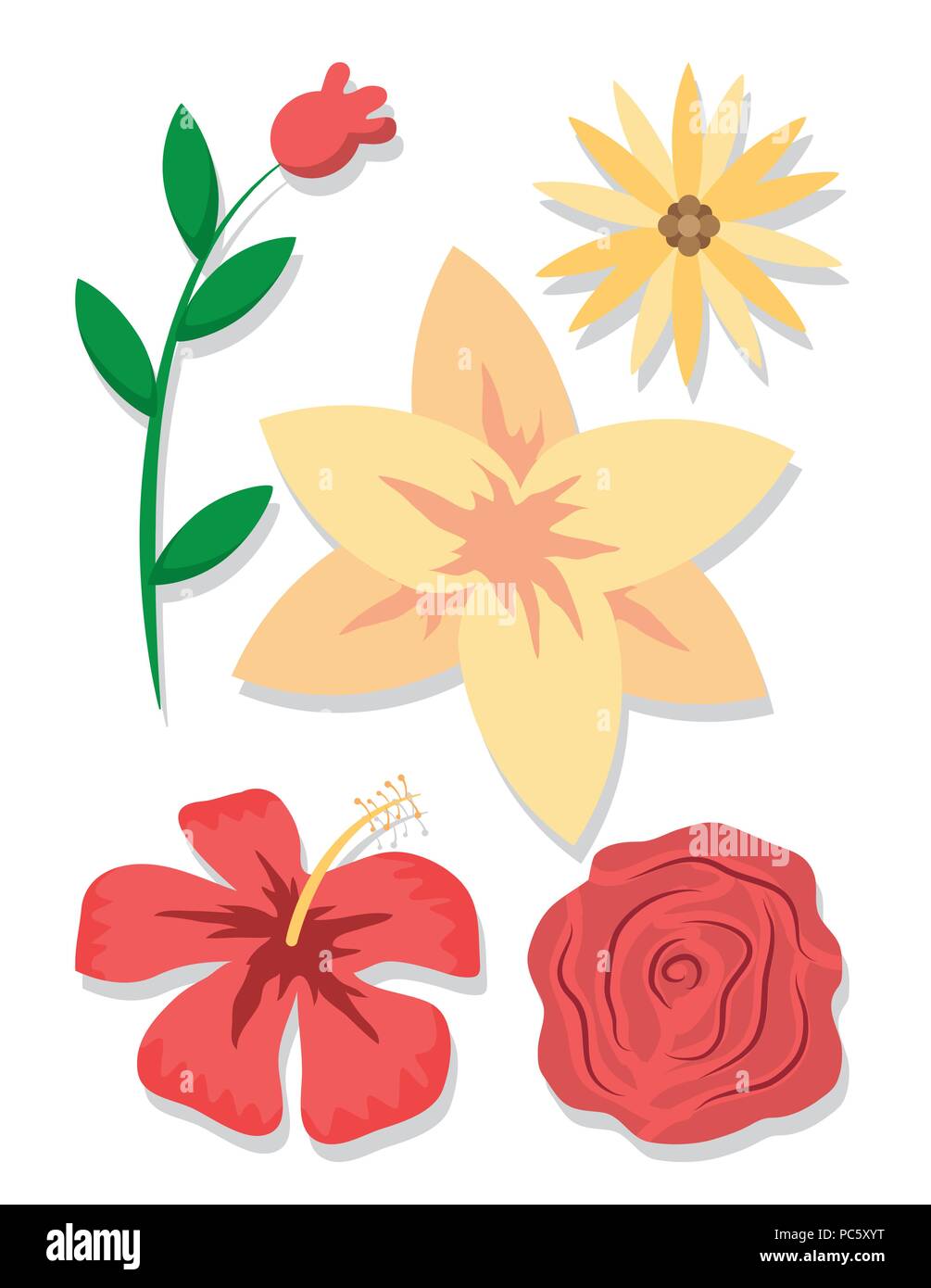 Conjunto de flores dibujos animados Imagen Vector de stock - Alamy
