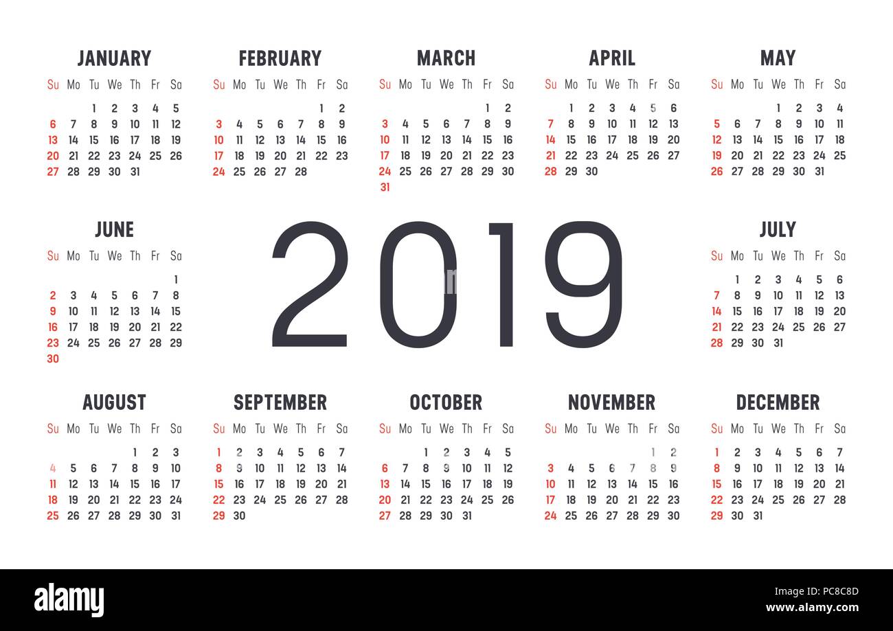 Calendario 2019 B/N para imprimir: minimalista y funcional