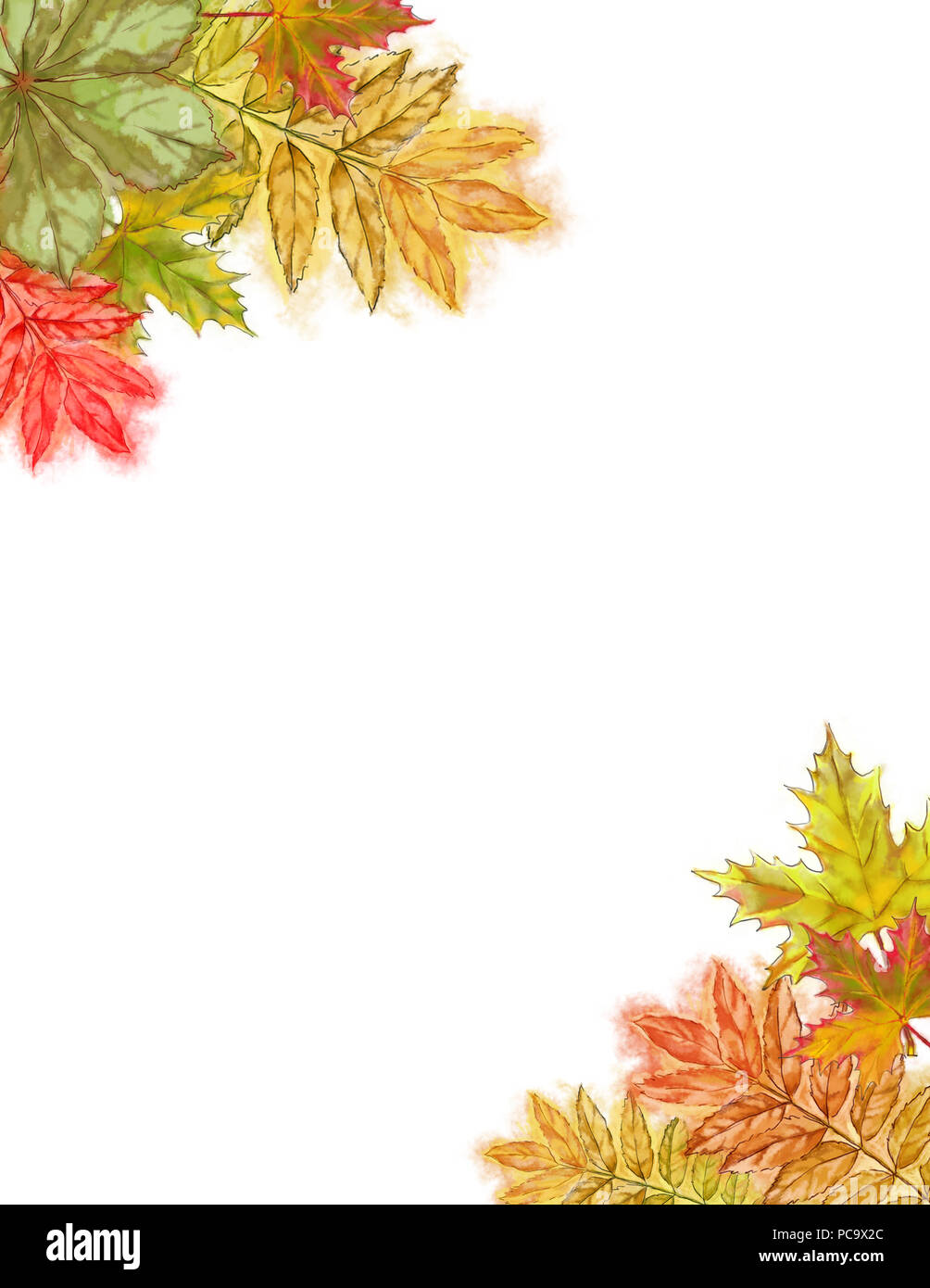 Hojas de otoño esquina plantilla decoradas con espacio de copia de texto  sobre fondo blanco. Acuarela otoñal para impresión, diseño de tarjeta,  invitación, anuncio Fotografía de stock - Alamy