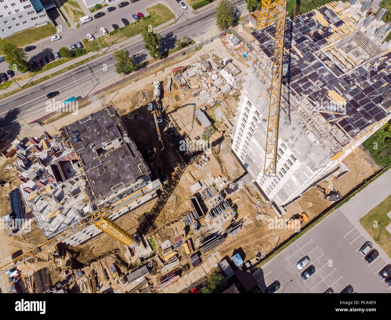 La fotografía aérea de la zona industrial. apartamento nuevo en construcción Foto de stock