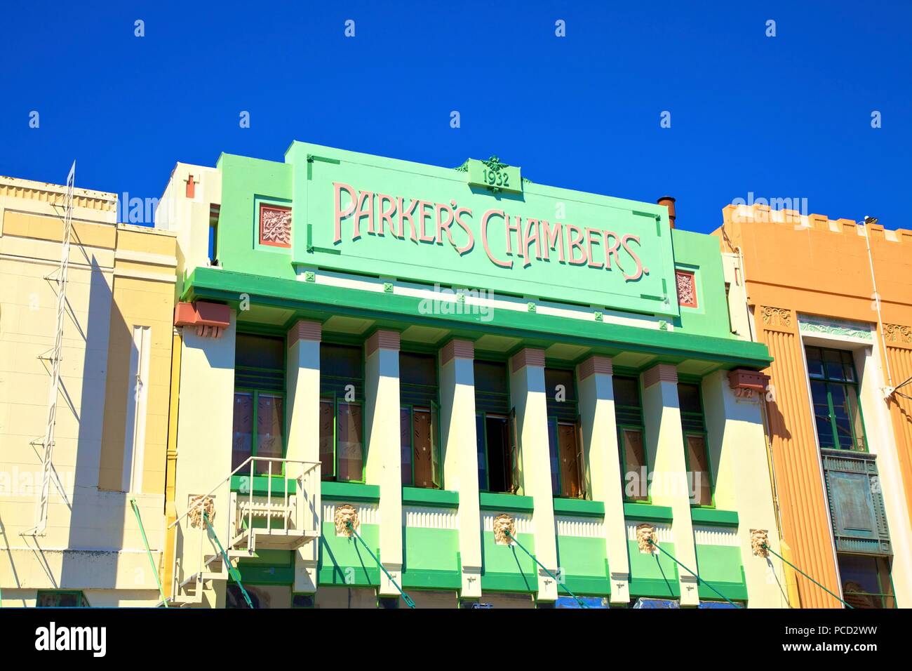 Cámaras de Parkers edificio Art Deco, Napier, Hawkes Bay, Isla del Norte, Nueva Zelanda, el Pacífico Foto de stock