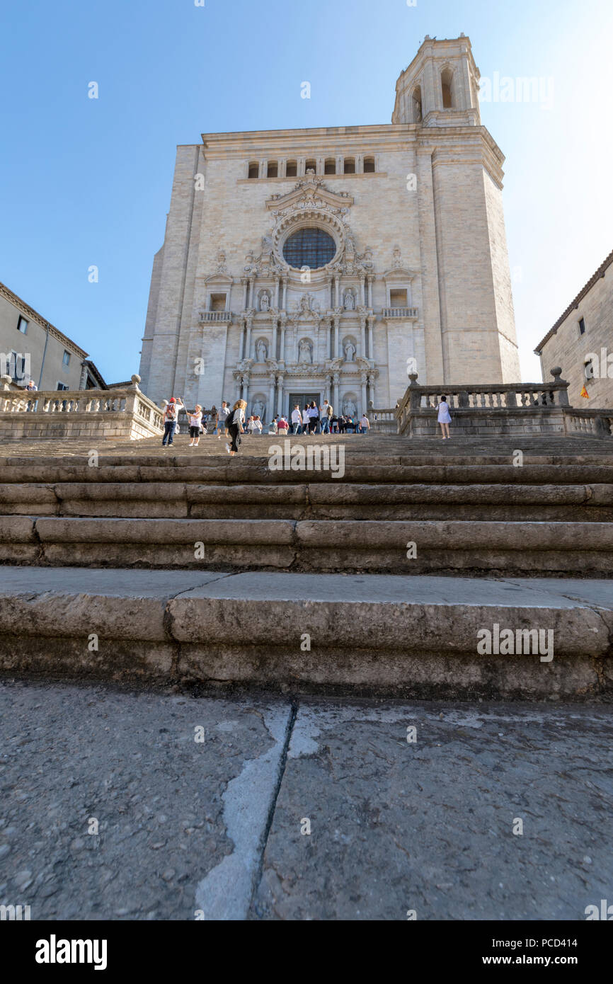 La Catedral de Girona, Girona, Cataluña, España y Europa Foto de stock