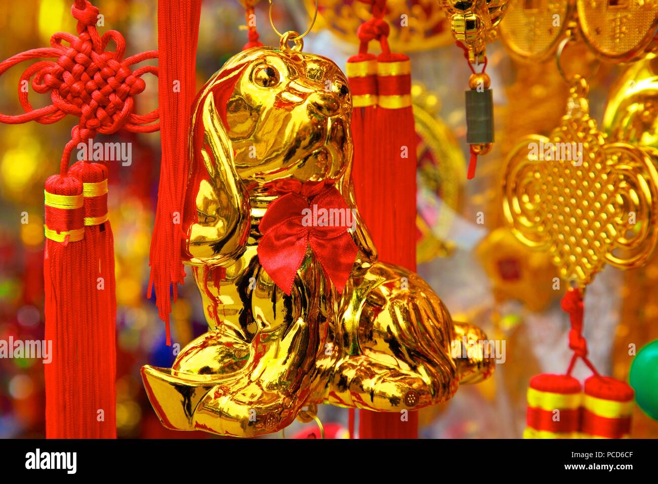 Decoraciones de Año Nuevo Chino, Hong Kong, China, Asia Foto de stock