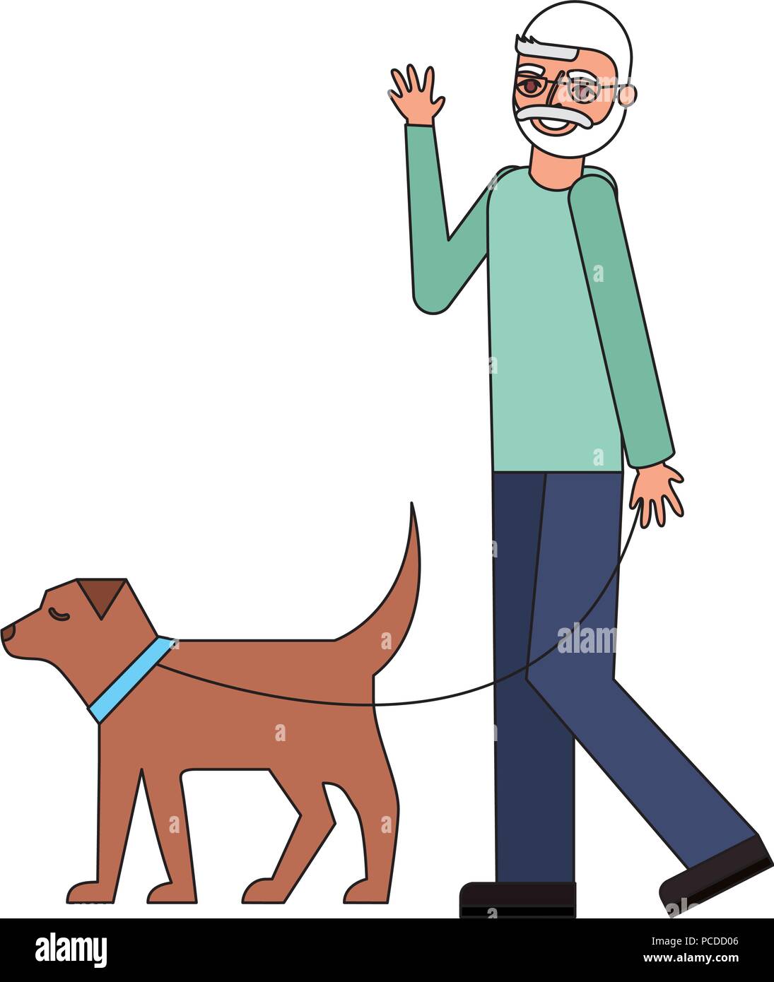 Abuelo caminando con su perro ilustración vectorial Imagen Vector de stock  - Alamy