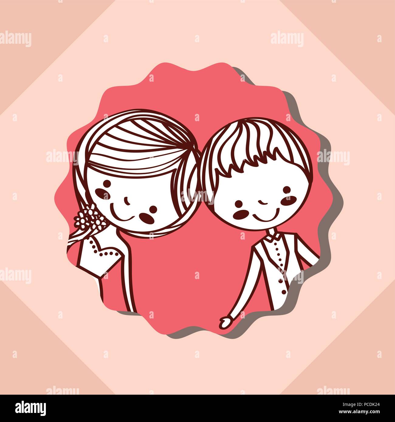 Boda Cute dibujos animados para el novio y la novia insignia ilustración  vectorial Imagen Vector de stock - Alamy