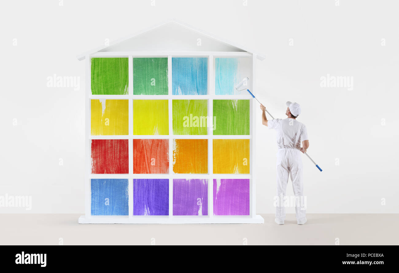 Concepto De Servicio Domestico Pintor Hombre Con Rodillo De