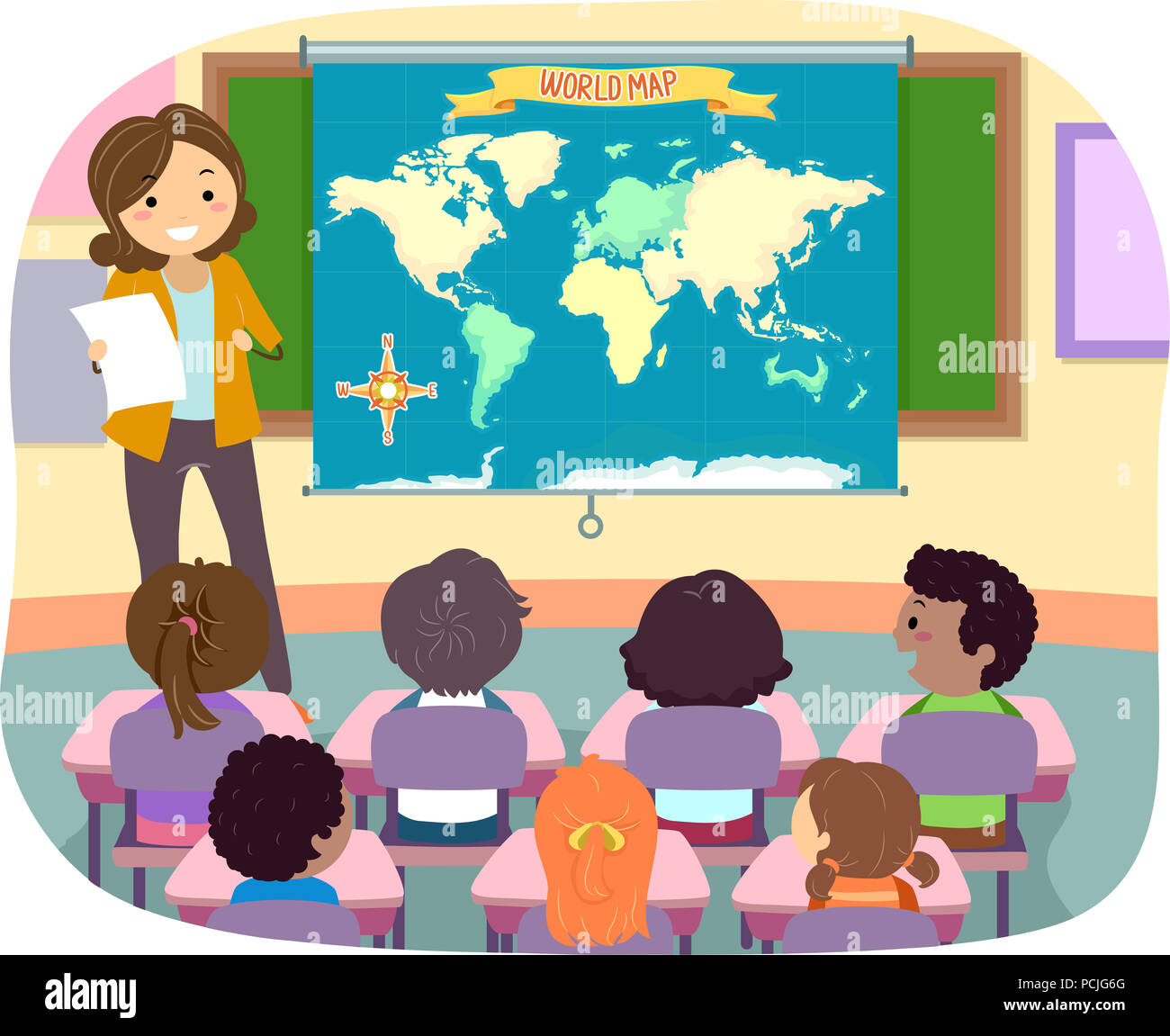 Ilustración de Stickman Niños y el aprendizaje de los maestros sobre la