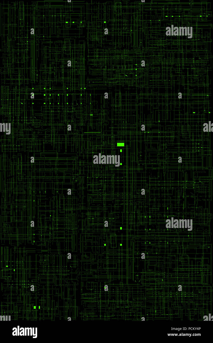 Composición abstracta como matriz cibernética con textura en tonos verde Foto de stock