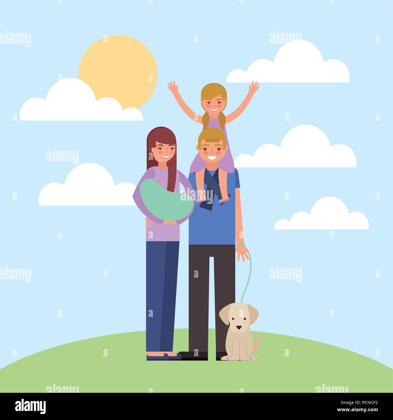 Hija De Papa Y Mama La Celebracion De Bebe Y Perro Ilustracion Vectorial Imagen Vector De Stock Alamy