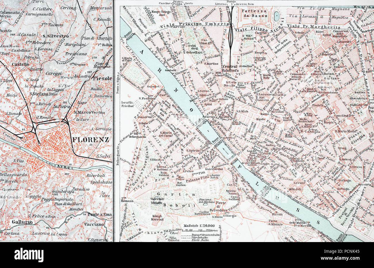 Mapa histórico de Firenze (Florencia, Italia), digital mejora la reproducción de una imagen histórica desde el año 1885 Foto de stock