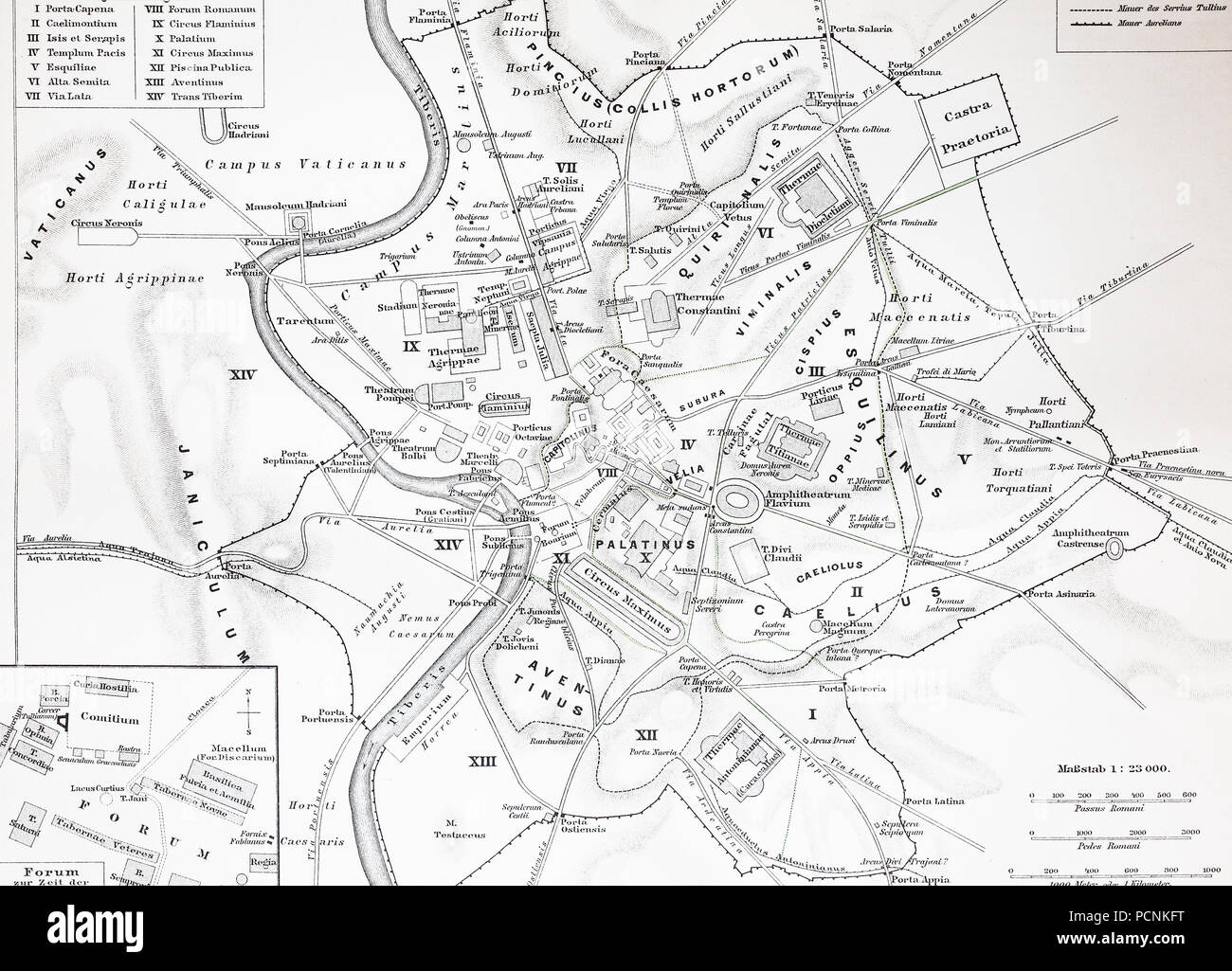 Mapa de la Roma histórica, Italia, digital mejora la reproducción de una imagen histórica desde el año 1885 Foto de stock