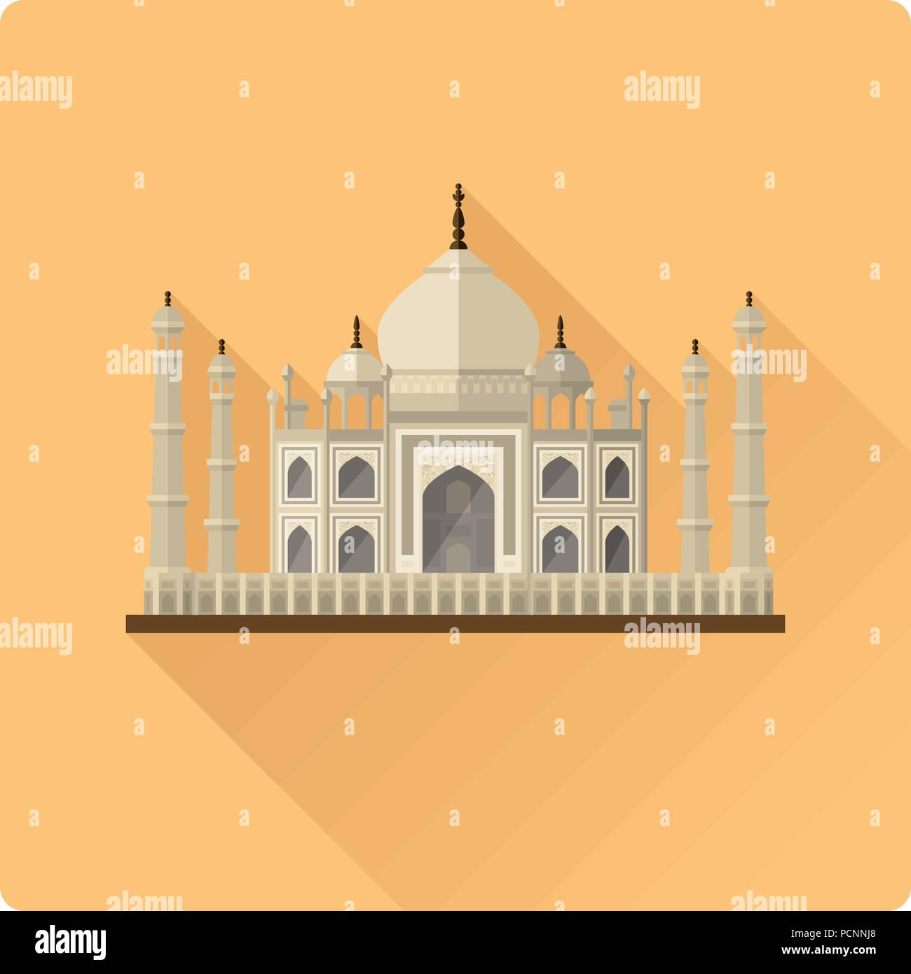 Diseño plano larga sombra ilustración vectorial de Taj Mahal, Agra, Uttar Pradesh, India Ilustración del Vector