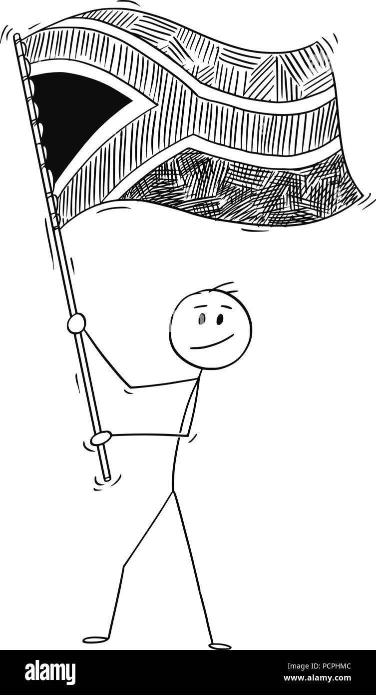 Caricatura del hombre ondeando la bandera de la República de Sudáfrica. Ilustración del Vector