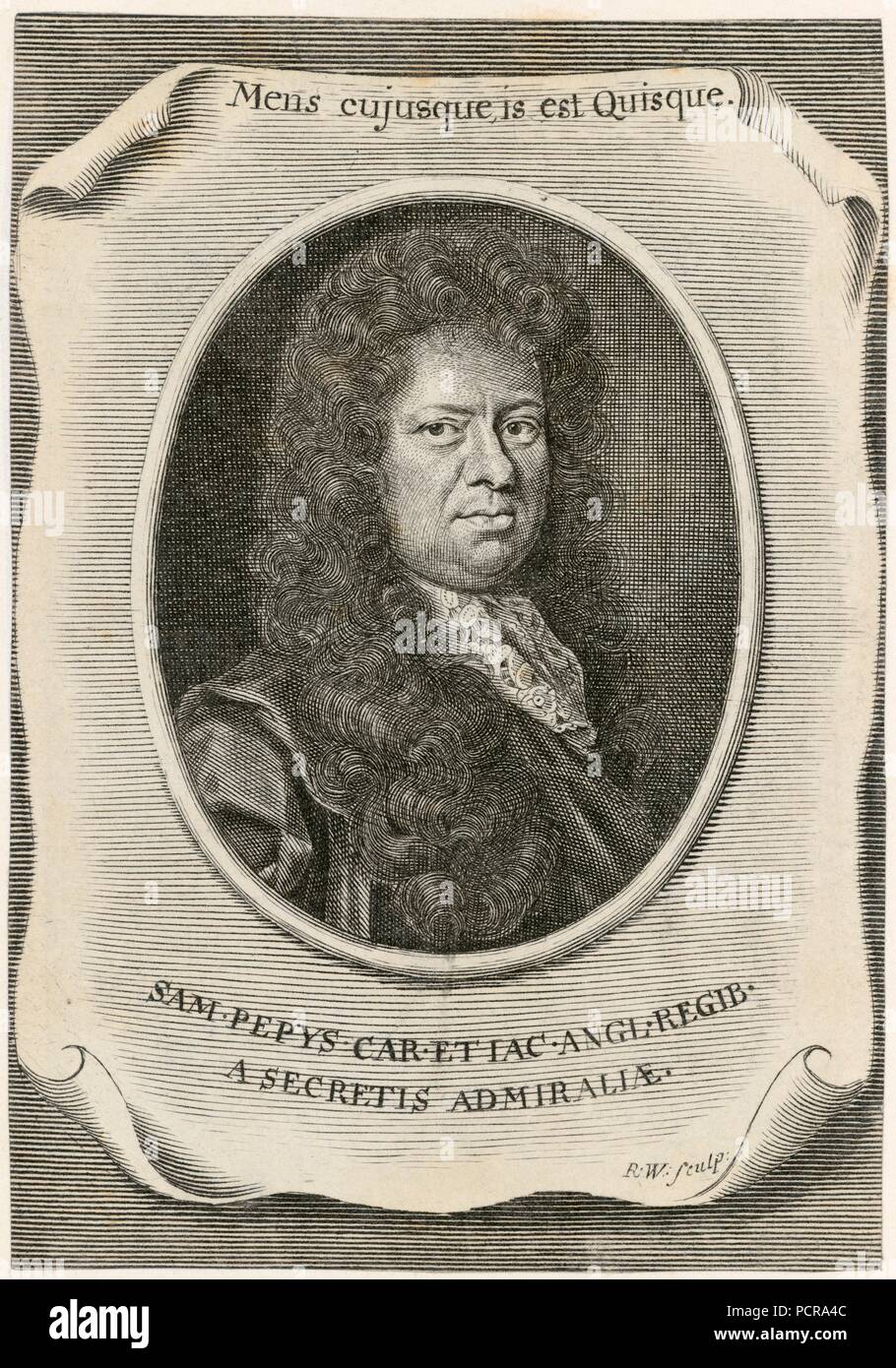 Samuel Pepys, empleado en inglés de las actas a la Junta de la Marina, y diarista, 1666. Artista: Desconocido. Foto de stock