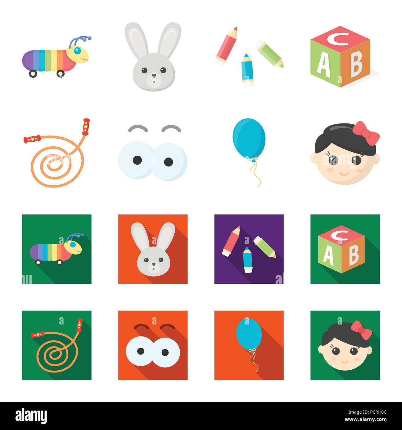 Los niños juguetes,dibujos animados iconos planas en conjunto para el  diseño. Juego de adorno y símbolo de la ilustración vectorial de stock  Imagen Vector de stock - Alamy