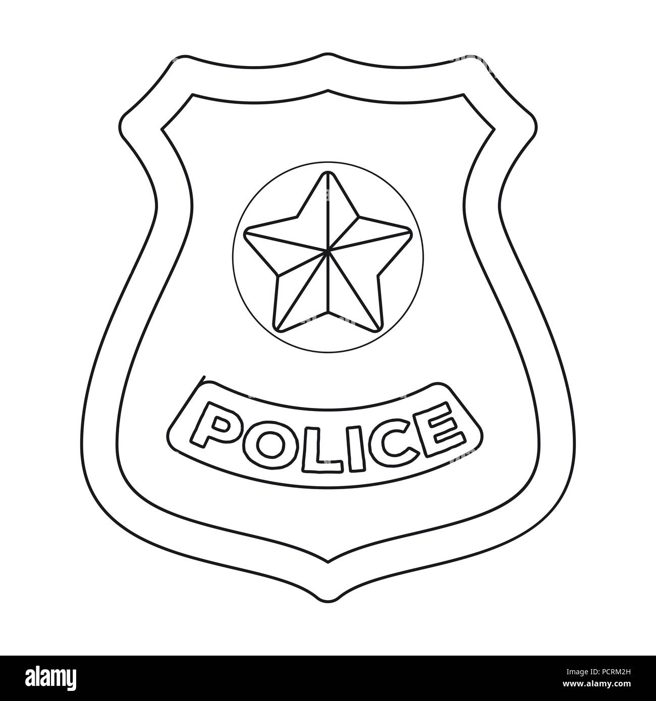 Icono de placa de policía en el esquema de diseño aislado sobre fondo  blanco. Símbolo de policía stock ilustración vectorial Imagen Vector de  stock - Alamy