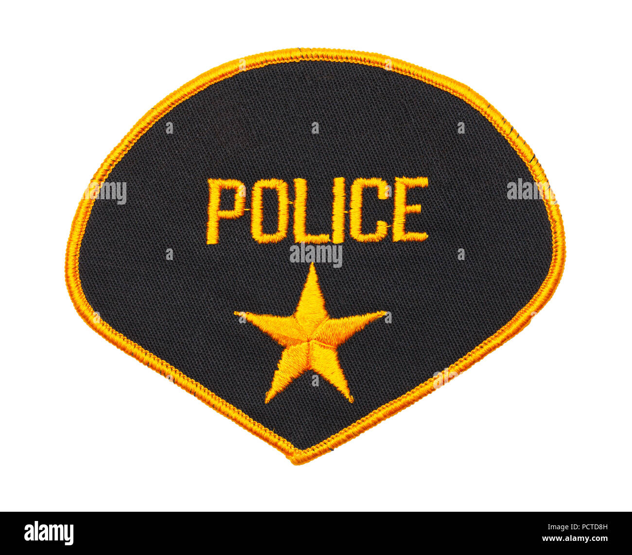 Parche de policía con la Estrella de Oro aislado sobre un fondo blanco. Foto de stock