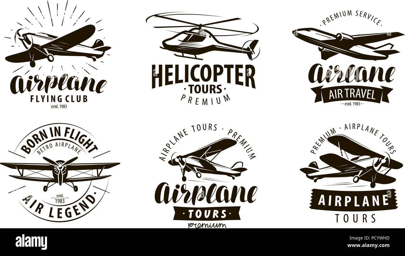 Aviones, avión, helicóptero, logotipo o icono. Etiqueta de transporte establecido. Ilustración vectorial Ilustración del Vector