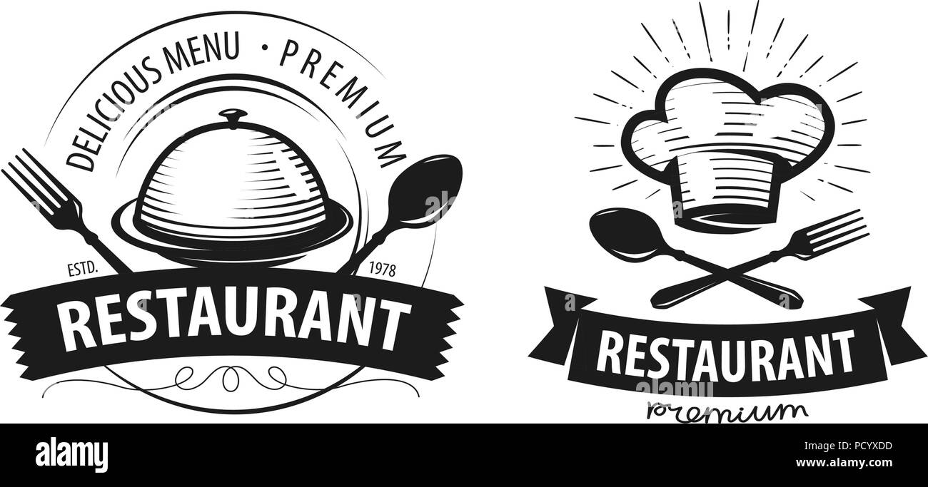 Restaurante logotipo o etiqueta. Emblemas para el diseño del menú. Ilustración vectorial Ilustración del Vector