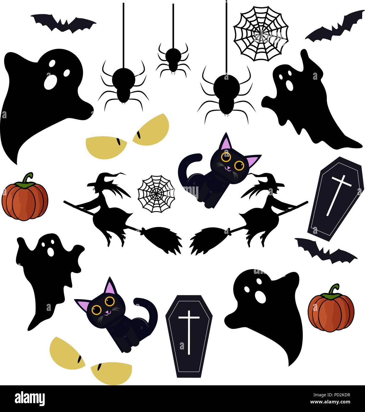 Feliz Halloween elementos de diseño. Elementos de diseño de Halloween, logotipos, insignias, rótulos, iconos y objetos. Ilustración del Vector