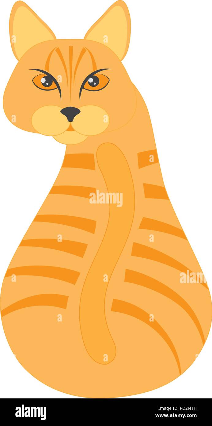 Gato atigrado naranja sentado mirando hacia atrás ilustración en color Ilustración del Vector