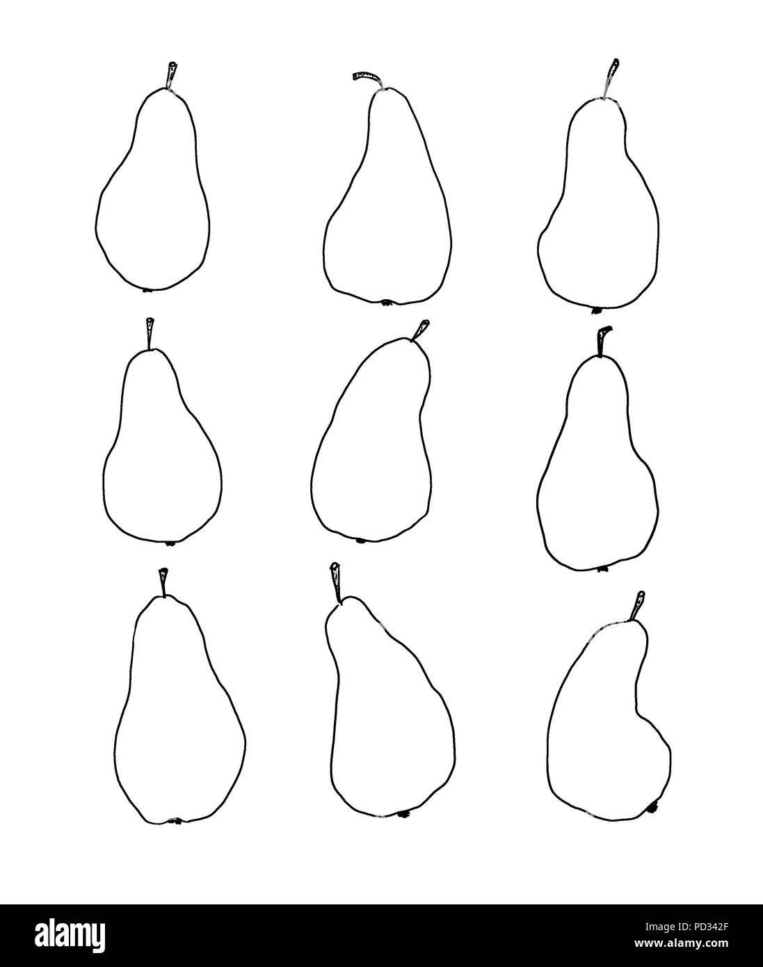 Conjunto de 9 frutas pera. Dibujadas a mano una ilustración de las peras de  esquema. Simple, minimalista dibujo de frutas aisladas sobre fondo blanco  Fotografía de stock - Alamy