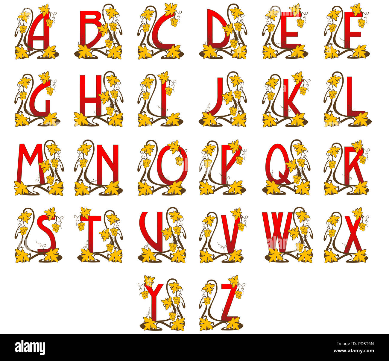 El alfabeto latino en el estilo del art nouveau. Foto de stock