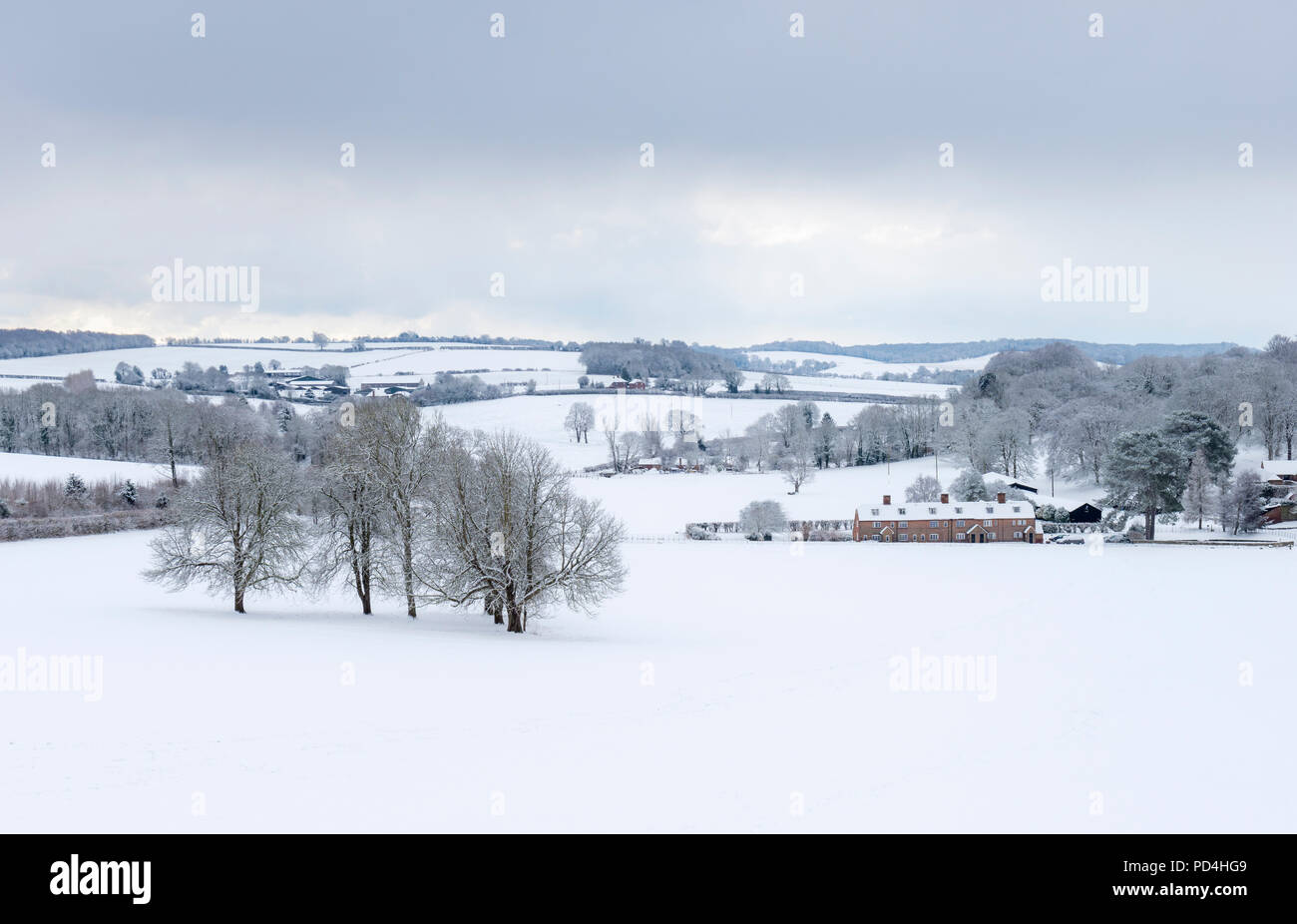 El Kent Downs durante las nevadas en la ola de frío de febrero de 2018 Foto de stock