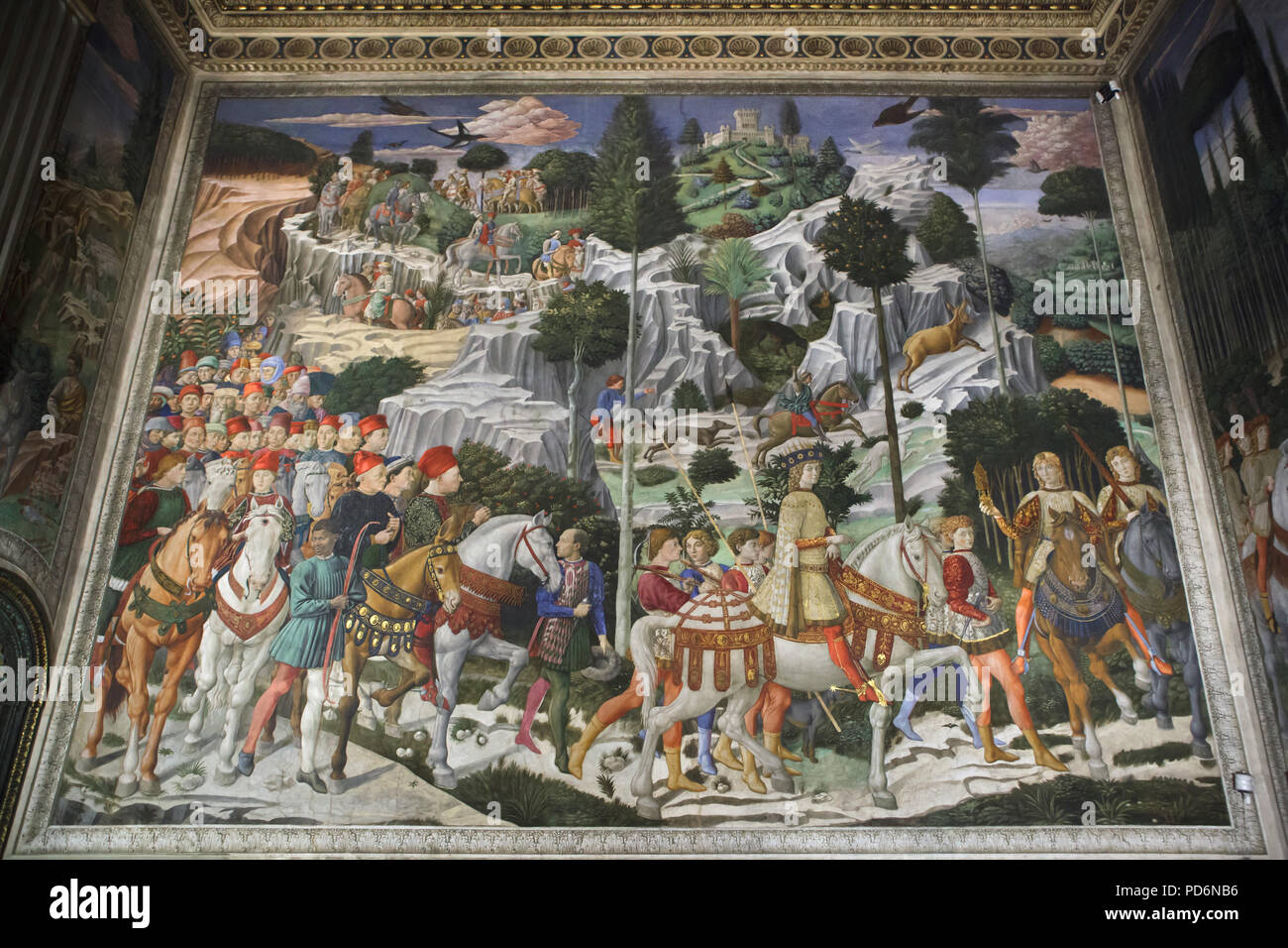 Lorenzo de' Medici, también conocido como Lorenzo el Magnífico a caballo  representado como Caspar la Magus en el mural del pintor renacentista  italiano Benozzo Gozzoli en la Capilla de los Reyes Magos