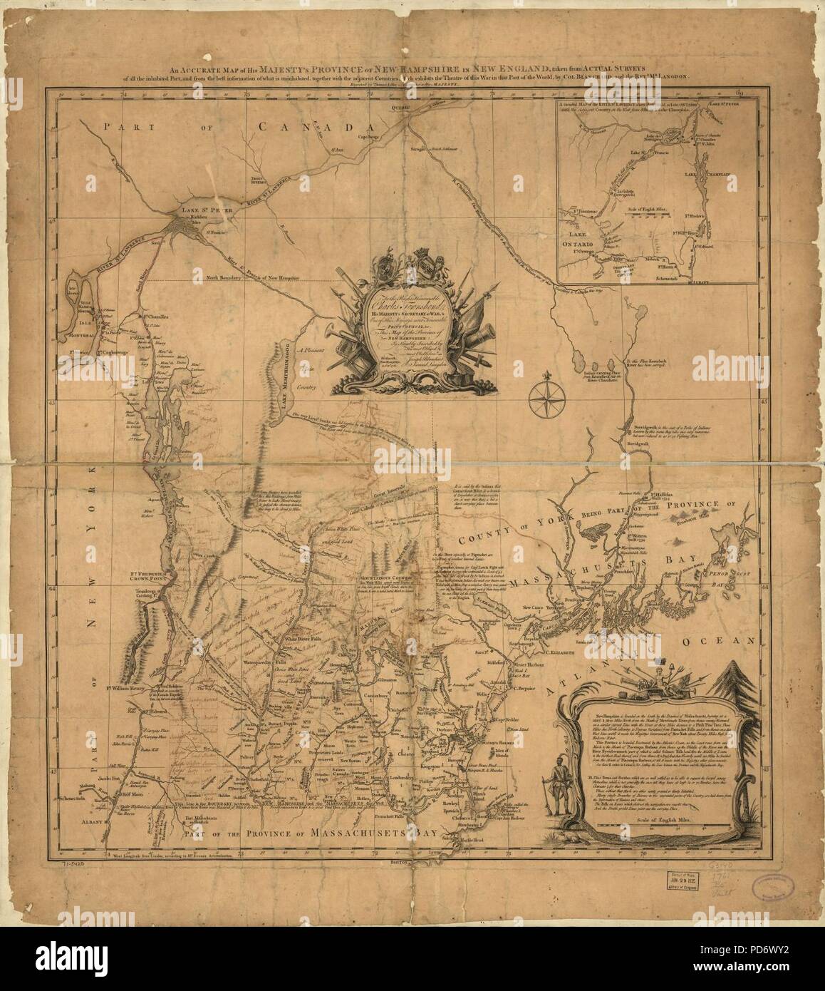 Un mapa exacto de Su Majestad la provincia de New-Hampshire en Nueva Inglaterra, tomados de estudios reales de toda la parte habitada, y a partir de la mejor información de lo que está deshabitada, junto con la Foto de stock