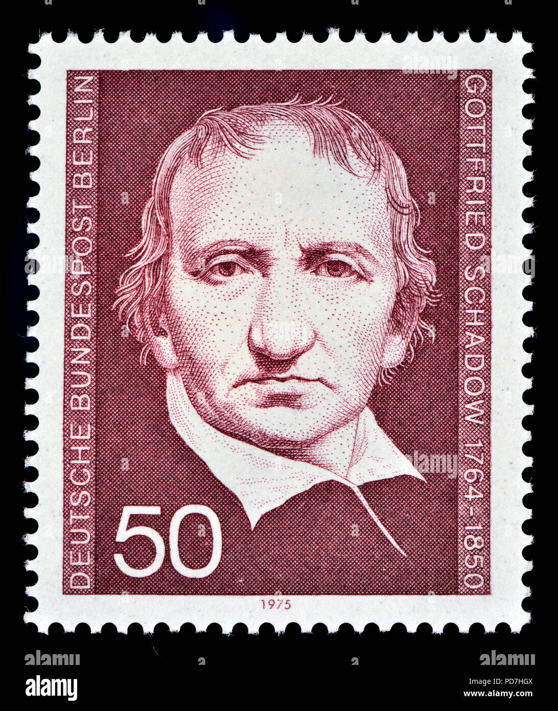 Sello postal alemán (Berlín, 1975) : Johann Gottfried Schadow (1764 - 1850) escultor alemán prusiano. Foto de stock