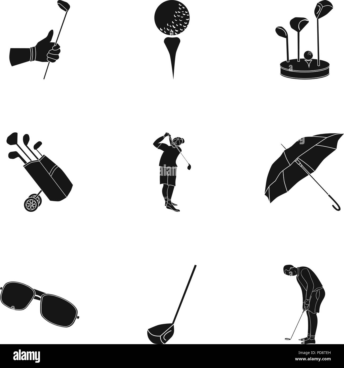 Golf club establecer iconos en diseño en negro. Gran colección de golf