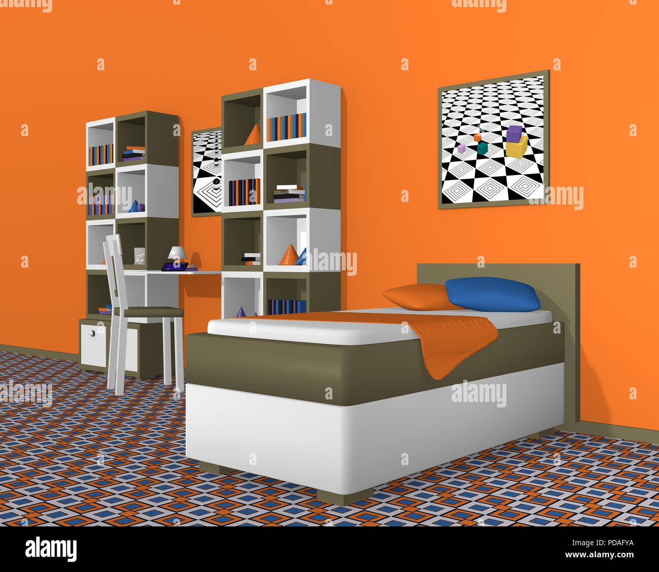 Habitacion Juvenil En Blanco Verde Oliva Con Una Fuerte Presencia