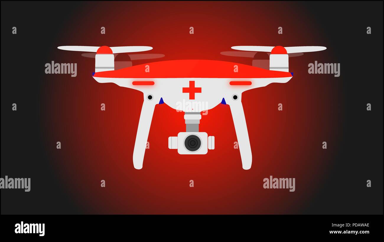 Medic drone de foto y vídeo para misiones de rescate. Ilustración vectorial. Ilustración del Vector