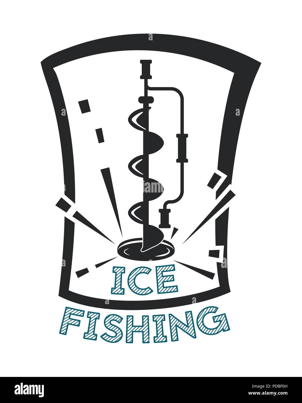 Pesca en el hielo. En blanco y negro ilustración vectorial. Logotipo simple. Ilustración del Vector