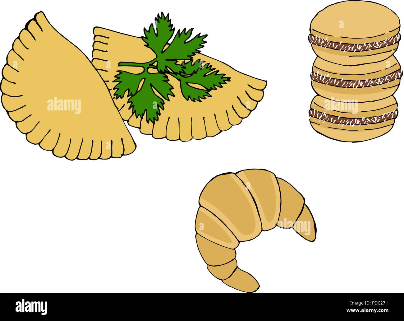 Cocina nacional argentino como empanadas, alfajor cookies y medialuna Foto de stock