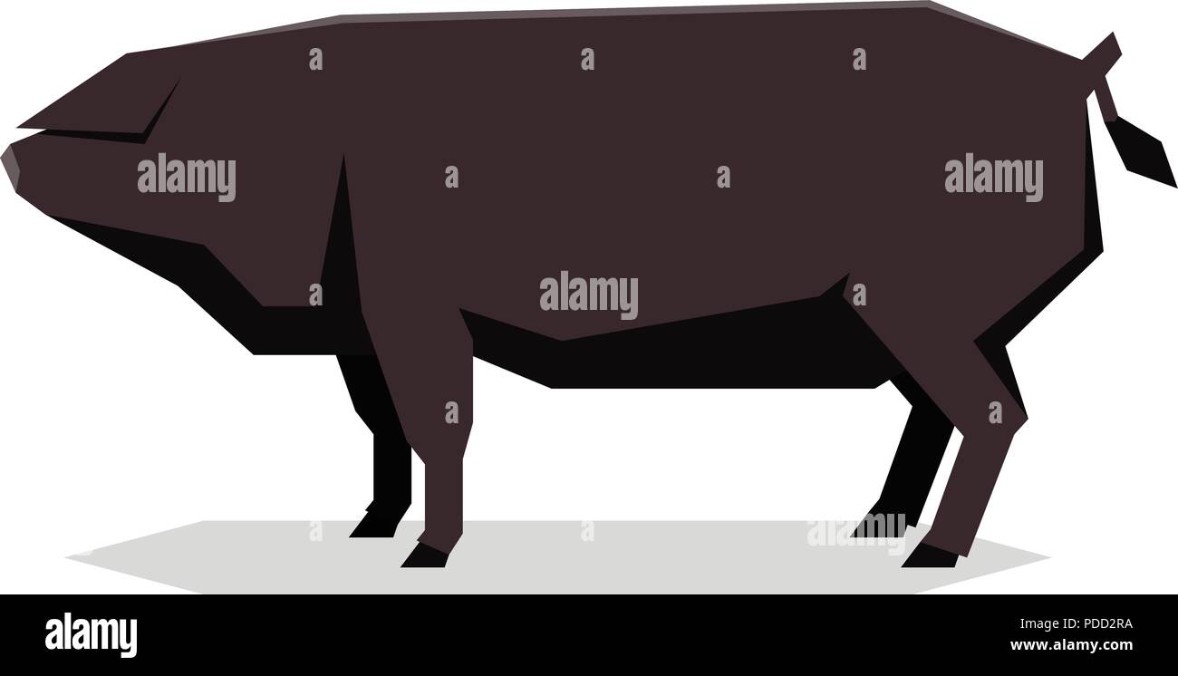 Geometría Plana de cerdo negro grande Ilustración del Vector
