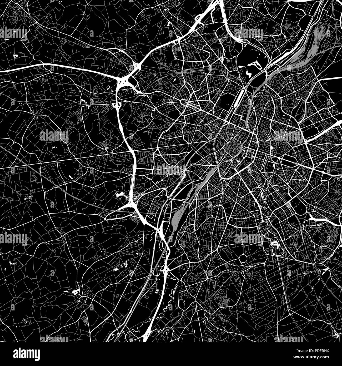 Mapa de la zona de Anderlecht, en Bélgica. Fondo oscuro versión para infografía y marketing. Este mapa de Anderlecht, la Región de Bruselas-Capital, contiene st Ilustración del Vector