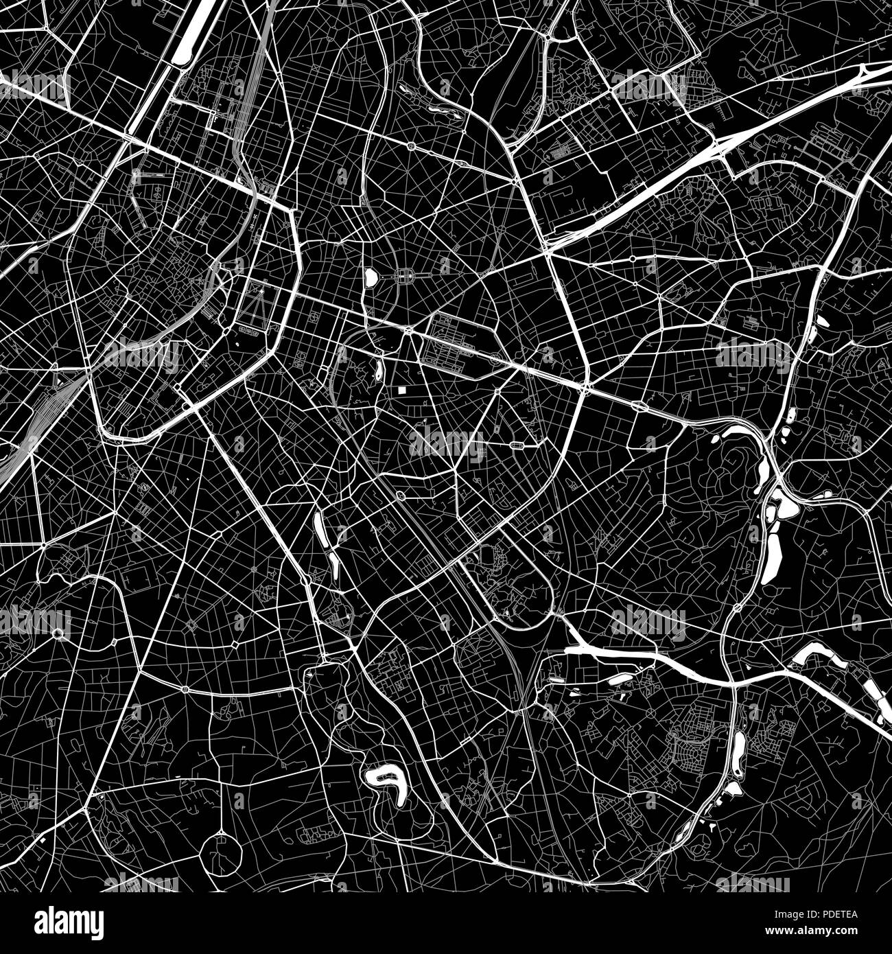 Mapa de la zona de Etterbeek, Bélgica. Fondo oscuro versión para infografía y marketing. Este mapa de Etterbeek, Región de Bruselas-Capital, contiene stre Ilustración del Vector