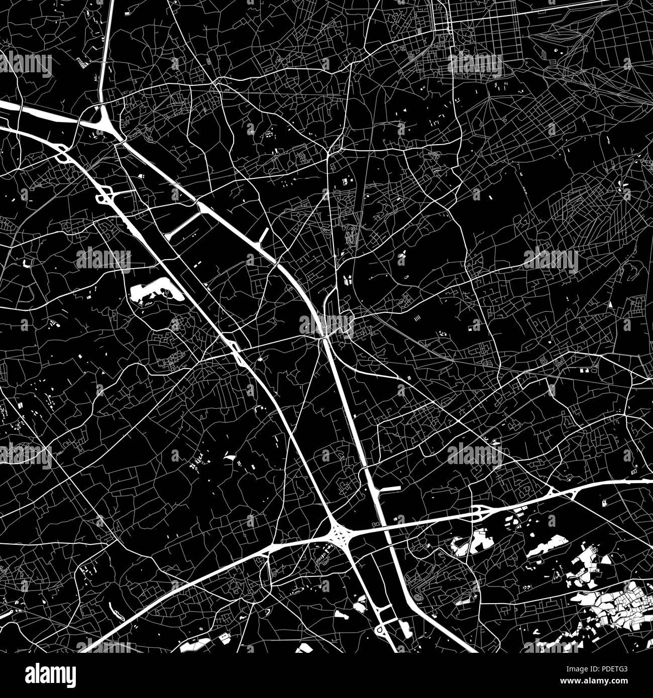 Mapa de la zona de Beringen, Bélgica. Fondo oscuro versión para infografía y marketing. Este mapa de la región de Flandes, Beringen, contiene las calles, waterw Ilustración del Vector