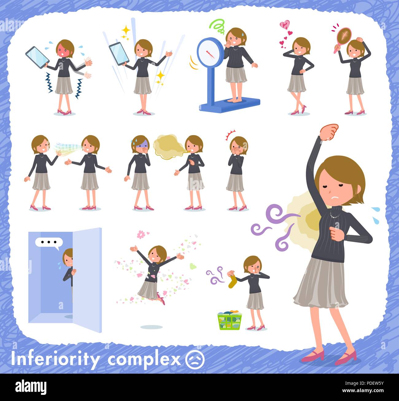 Un conjunto de mujeres de complejo de inferioridad.Hay acciones sufren de olor y aspecto.Es arte vectorial, así que es fácil de editar. Ilustración del Vector