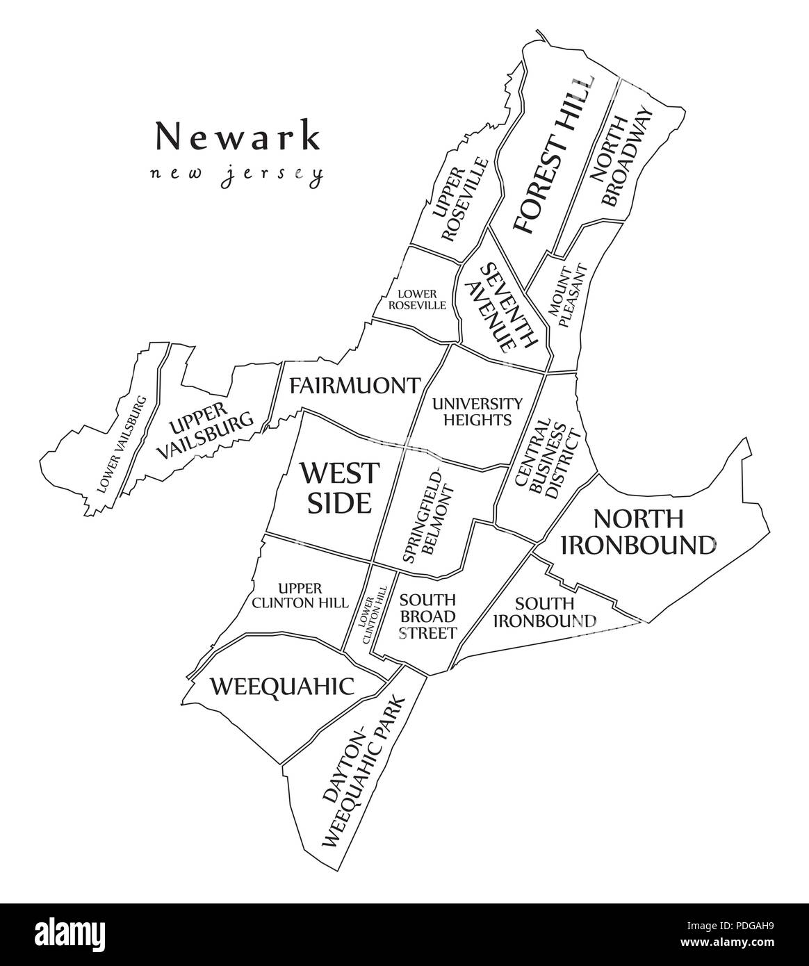 Mapa De Newark Nj Mapa De La Ciudad Moderna - Newark Nueva Jersey Ciudad De Ee.uu. Con Los  Barrios Y Títulos Mapa De Esquema Imagen Vector De Stock - Alamy