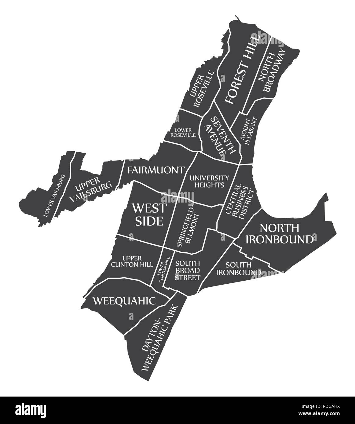 Mapa de la ciudad de Nueva Jersey en Newark USA etiquetados ilustración negro Ilustración del Vector