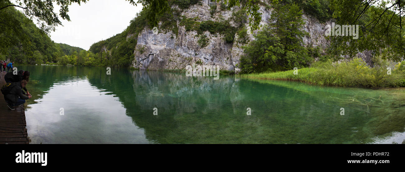 Croacia: la vegetación y el lago en el Parque Nacional de Plitvice, uno de los más antiguos y famosos parques en el Estado en la frontera con Bosnia Herzegovina Foto de stock