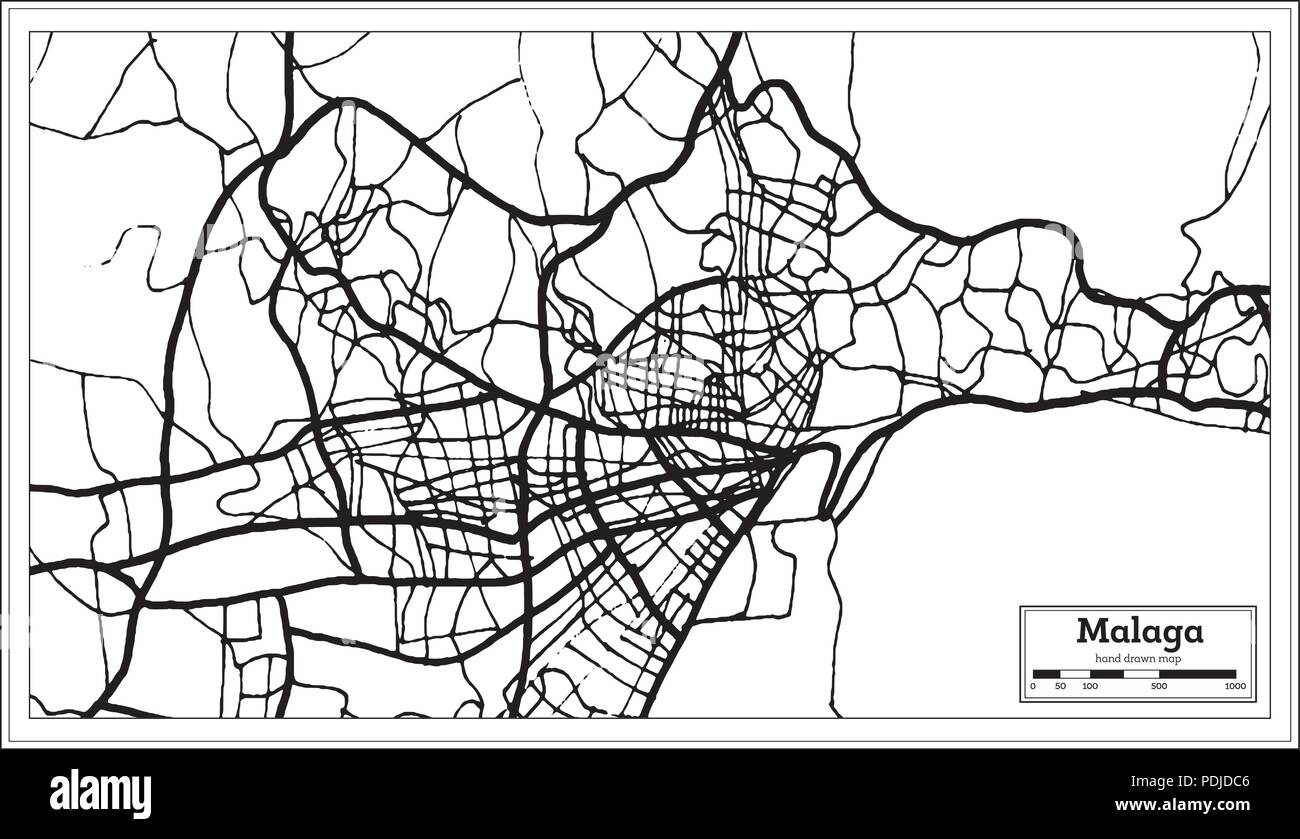 Malaga Mapa de la ciudad en estilo retro. Mapa de esquema. Ilustración vectorial. Ilustración del Vector