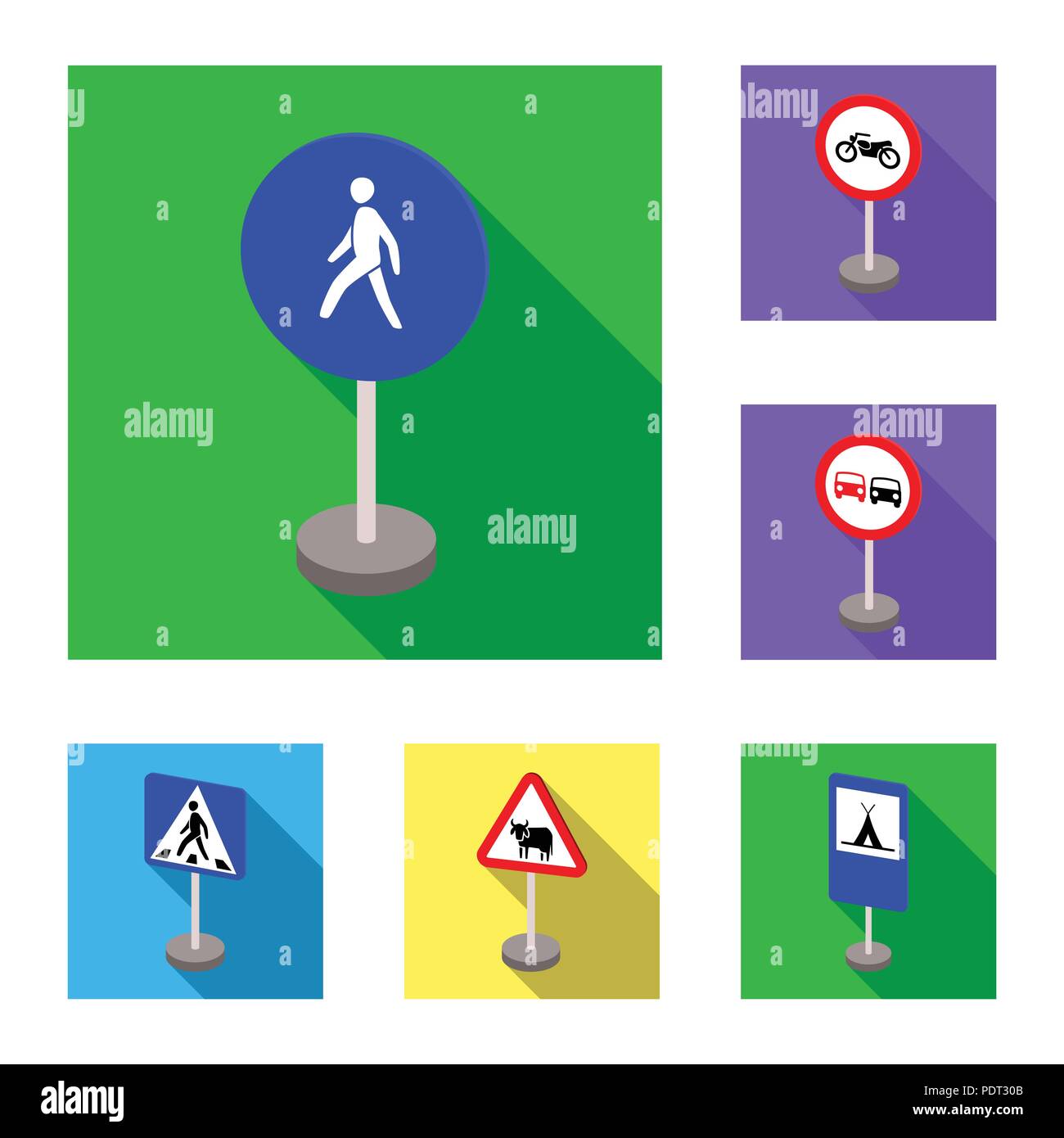 Los distintos tipos de señales de carretera plana en la recopilación del  conjunto de iconos para el diseño. Señales de advertencia y prohibición de  símbolos vectoriales ilustración del stock Imagen Vector de