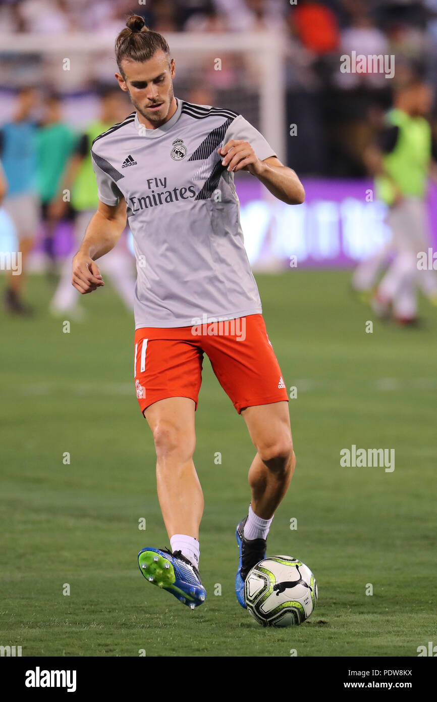 EAST Rutherford, Nueva Jersey - Agosto 7, 2018: Gareth Bale del Real Madrid #11 antes del partido contra los romaníes en el 2018 de la Copa Internacional Foto de stock