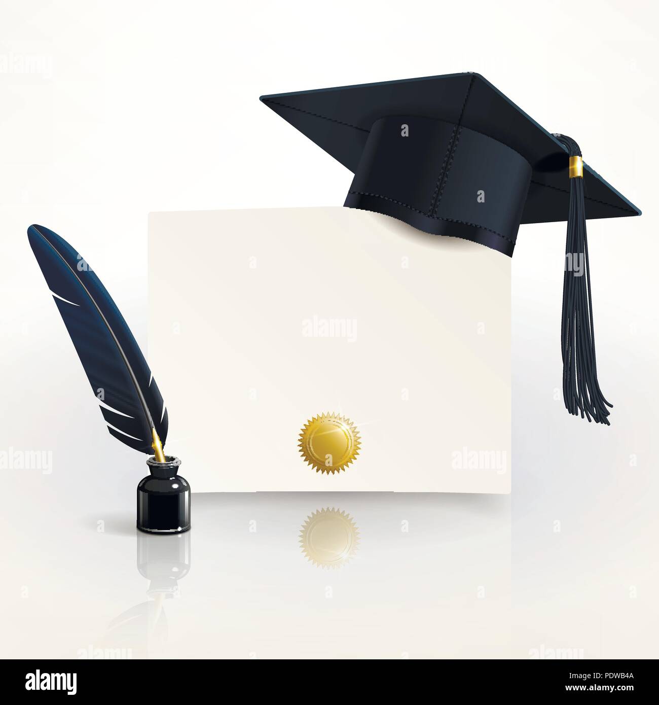 Diploma de Graduación con un posgrado y pen cap Ilustración del Vector